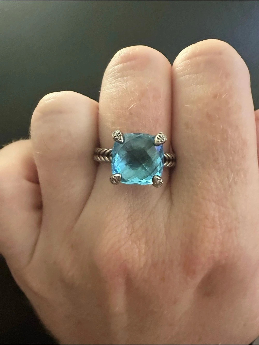 David Yurman Albion Ring with Blue Topaz and Diamonds
